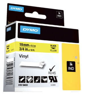LABELTAPE DYMO 18433 19MMX5.5M GEEL/ZWART
