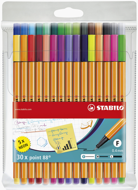 FINELINER STABILO POINT 88 ASS MET 5ST NEON