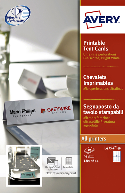 TENTKAART AVERY L4794-10 120X45MM WIT 40ST