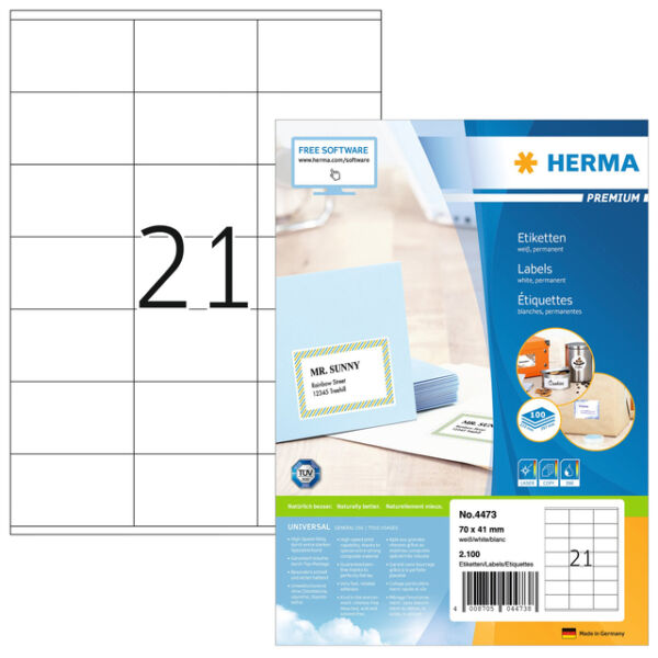 ETIKET HERMA 4473 70X41MM PREMIUM WIT 2100STUKS