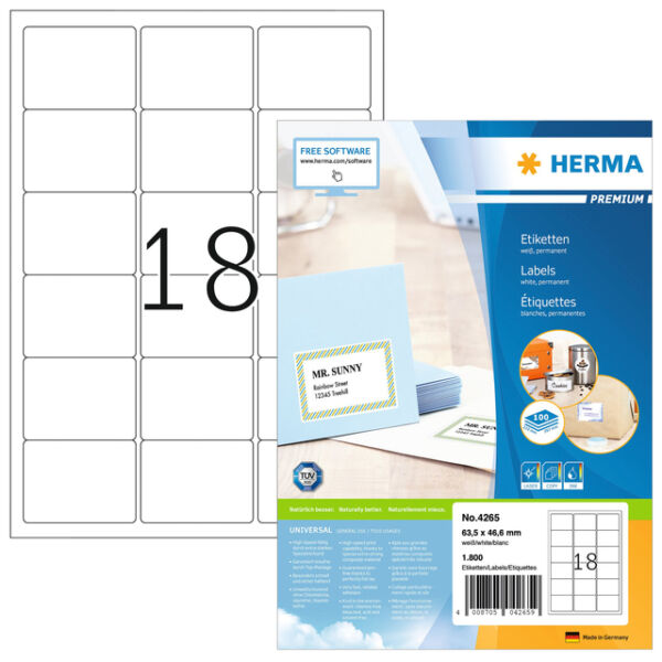 ETIKET HERMA 4265 63.5X46.6MM PREM WIT 1800STUKS